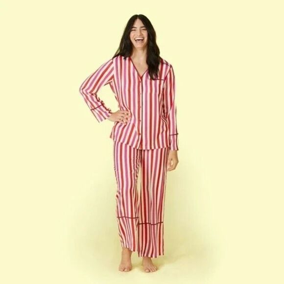 summersalt Other - Summersalt The Cloud Nine Striped Long Sleeve Button Up Sleep Shirt Size Small